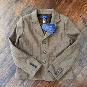Polo Ralph Lauren Girls Herringbone Blazer Size 6X Cotton Blend Brown $225 NWT